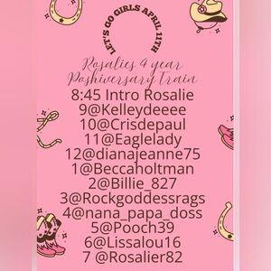 Rosalie’s 4 Year Poshiversary Train!!!!!! April 11th 8am-8pm!